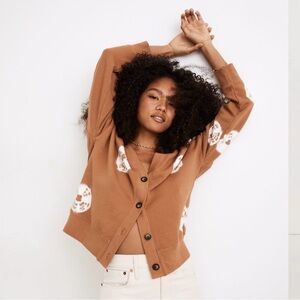 Madewell Women’s Brown Tie-Dye Dot Cardigan Cotton Oversized Size Small Grampa